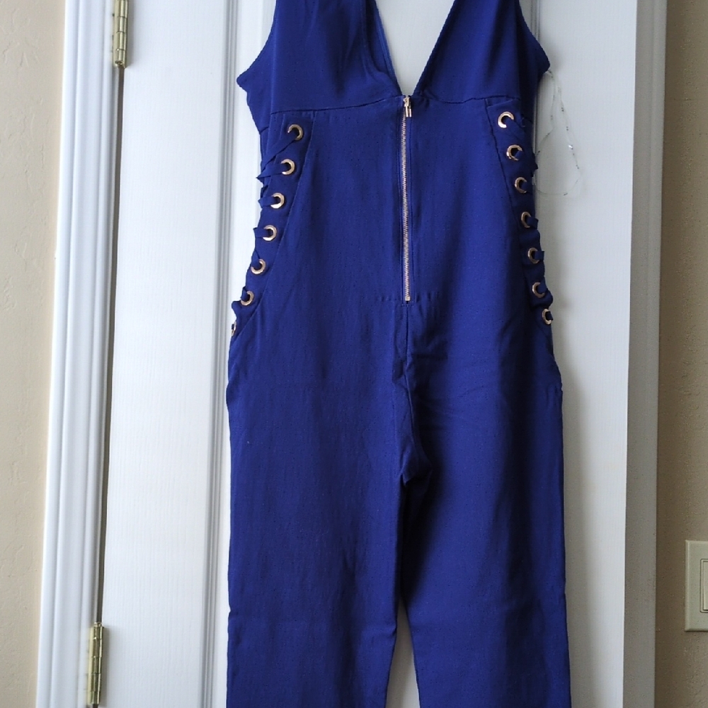 Royal Blue Sleeveless Jumpsuit with High Neckline